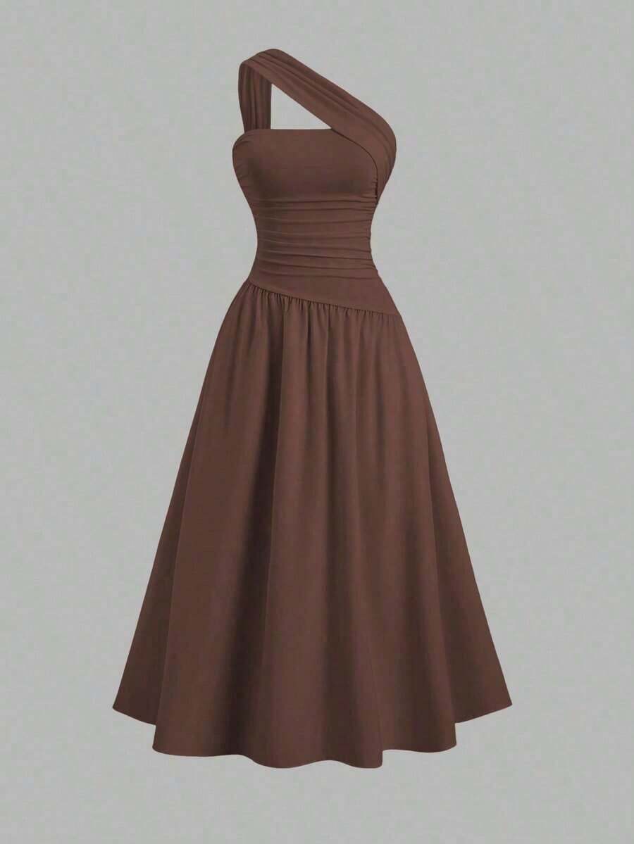 Vestido bandeau ajustado con hombros oblicuos para mujer - Óxido marrón - Ver 1
