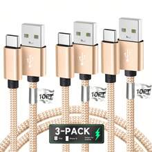 3pcs/Set USB-C Data Cable (10ft/6ft/3.3ft) USB To USB-C Charging Cord, Fast Charging Type-C Braided Cable Compatible With Galaxy S25 S24 S23 S22 S21 S20 A25 A54 A15 A14, Note, Flip, Pixel, Moto And More - Multicolor - View 35