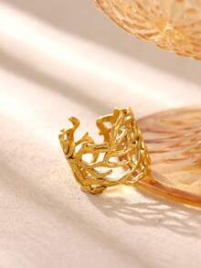 Fashion Coral Open Stainless Steel Women's Ring Personalized Hip Hop Ocean Element Jewelry Waterproof - Yellow Gold - View 3
