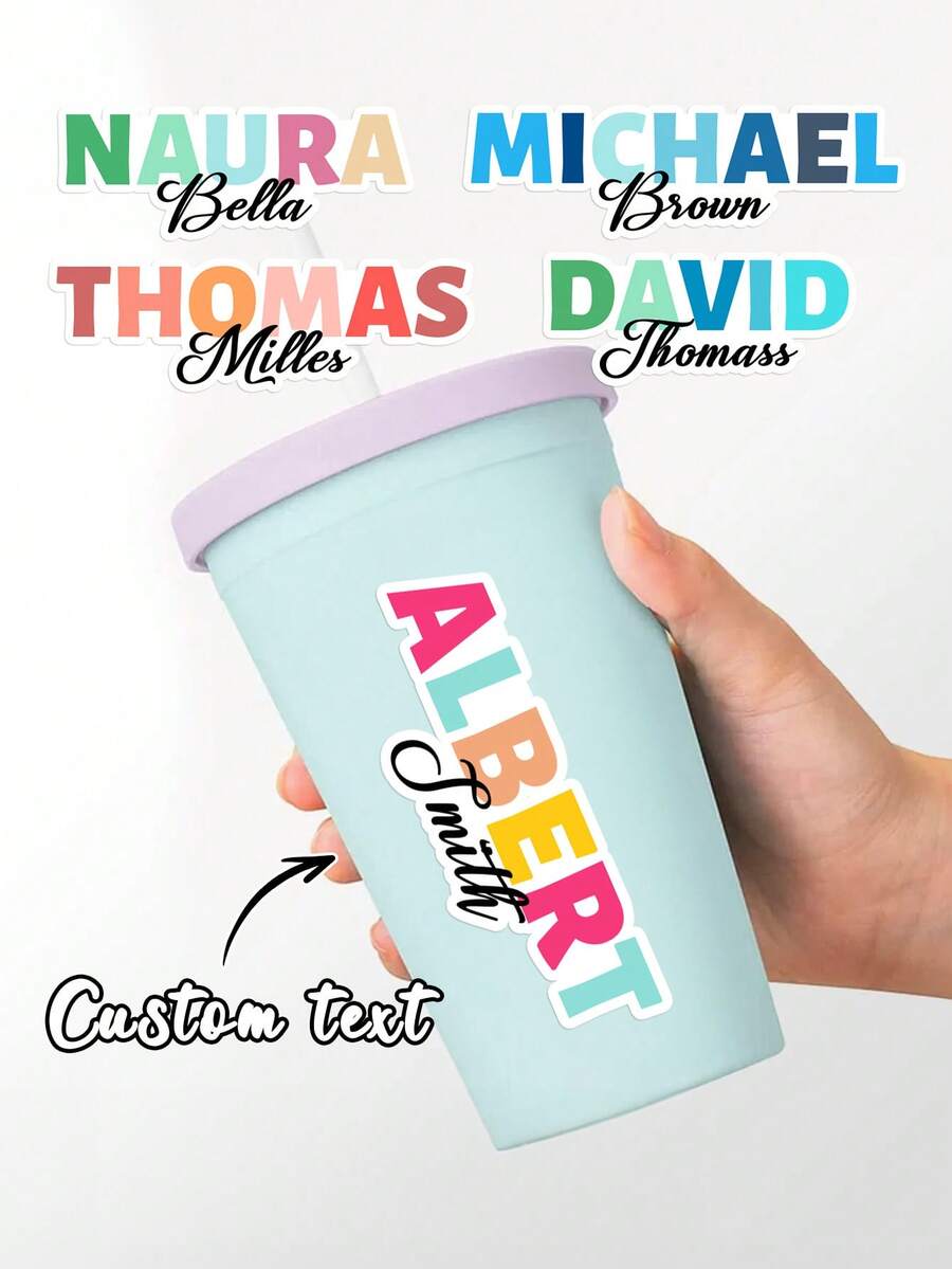 Pegatinas personalizadas con degradado de arcoíris y texto personalizable, etiquetas de vinilo resistentes al agua, diseño removible sin residuos, adecuadas para botellas de agua, portátiles, cuadernos y otros artículos de uso diario - Multicolor - Ver 1
