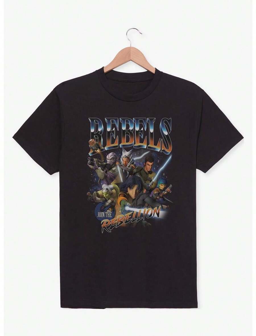 : Rebels - Camiseta 'Rebeldes se Juntam à Rebelião' unissex, casual para o dia a dia, de manga curta, tecido macio e amigável à pele para conforto durante todo o dia. - Preto - Ver 1