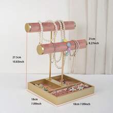 2-Tier Detachable T-Shape Jewelry Stand Elegant Velvet Bracelet Necklace Display Rack Organizer For Vanity Table Bedroom Dresser Storage Home Decor - Multicolor - View 4