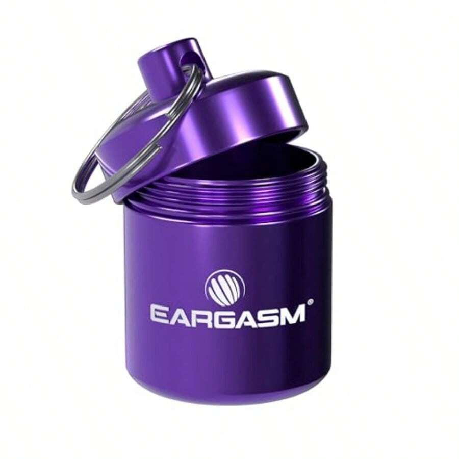 Keychain Earplug Travel Carrying Case - Convenient Metal Waterproof Keychain Container Perfect For Traveling With Ear-Plugs Pills Medicine Small Items On-The-Go - Purple 1.06 In X 1.6 In - Màu tím - Xem 1