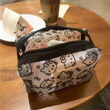 SANRIO Túi mỹ phẩm lưới Hello Kitty, túi đựng đồ trang điểm khóa kéo trong suốt dễ thương có mặt dây chuyền xương, túi đựng đồ trang điểm dung tích lớn, túi trang điểm chống ô nhiễm, túi đựng đồ vệ sinh cá nhân du lịch dễ thương cho bé gái và phụ nữ - Nhiều màu - Xem 19