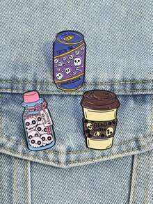 Soft Gothic Skull Pattern Bottled Skull Juice Can Metal Badge Punk Style Skull Coffee Cup Alloy Brooch Lapel Pin Backpack Badge Jewelry Gift - Multicolor - View 3