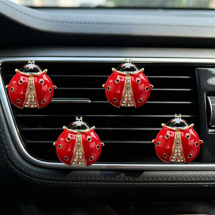 2/4pcs Alloy Ladybug Car Air Vent Clip Fragrance Decor, Cute Insect AC Vent Clip Air Freshener (Includes Solid Fragrance Pad) - Ladybug - View 1
