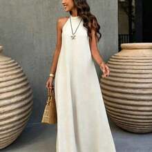 . . Vestido estilo bohemio vintage con espalda descubierta y corte evasé, de elegante color albaricoque, adecuado para el Día de San Valentín, la playa y las vacaciones de verano - Albaricoque - Ver 1