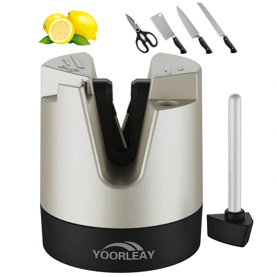 1pc Automatic Angle Adjusting Kitchen Knife Sharpener, Suitable For Straight Edge And Serrated Knives, Scissors, Small Manual Sharpener, Gold