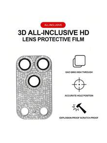 1pc Camera Lens Protector Compatible With Iphone 18Pro Max/17 Pro Max/17 Pro: Sparkling Diamond Full Coverage Camera Protector, Military-Grade Shatterproof, 4K Ultra HD, Strong Adhesion, 9H Metal Tempered Glass, Silver - Silver - View 5