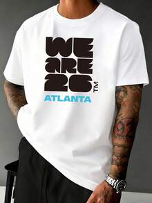 Simple And Versatile Design, Men's T-Shirt, Atlanta World Cup Pattern Print, Comfortable And Breathable Summer Sports T-Shirt, Fitness Sports T-Shirt, Cotton T-Shirt. - 白色 - 查看 6