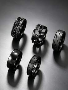 5pcs Fashionable Gothic Stainless Steel Ring Set For Men, Includes Roman Letter & Twisted Rope Elements, Suitable For Daily Wear & Holiday Accessories - 5 Roman Numeral Rings - View 9