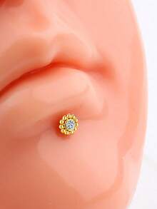 VJS 4pcs Fashionable Personalized Inlaid Different Size Round Cubic Zirconia Nose Studs, Pierced Nose Rings - Sunflower Style - View 4