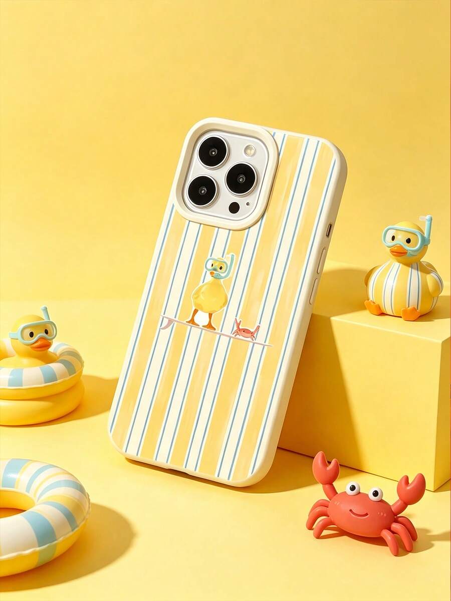 1pc Fashionable Duck Pattern Milky White Liquid Large Hole Lens Shockproof Anti-Fingerprint Phone Case Compatible With IPhone 17/16/16Pro/16Plus/15/15ProMax/15Pro/11/12/13/14ProMax/11Pro/11ProMax/12Pro/12ProMax/13Pro/13ProMax/14Pro/14ProMax, Soft Case With Elegant Touch - Multicolor - View 1