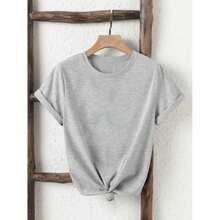 Camiseta Mujer Cuello Redondo con Diseño de Nudo en la Parte Delantera, Corte Asimétrico (Delantero Corto y Espalda Larga), Estilo Casual y Moderno - Gris - Ver 2