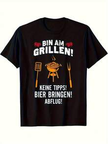 Spring Graphics.1pac.100%Cotton.Funny BBQ German Beer Grill Slogan T-Shirt For Men - Vintage Black Shirt With White & Orange Print, Breathable Short Sleeve Casual Tee, Machine Washable Grilling Outfit For Barbecue Party.Versatile.Classic - Black - View 1