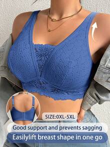 Plus Size Women Lace Patchwork Seamless Underwear, Suitable For Daily Wear In Various Occasions - Blue - View 4