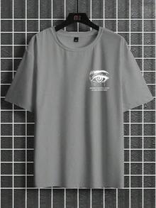 Manfinity Men's Short Sleeve Crew Neck T-Shirt With Letters And Eyes Graphic - Burgundy - View 2