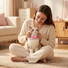 1 pieza Collar de mascota de peluche de poliéster con mariposa y campana, adecuado para gatos y perros pequeños/medianos, para uso en interiores/exteriores - Rosa - Ver 4