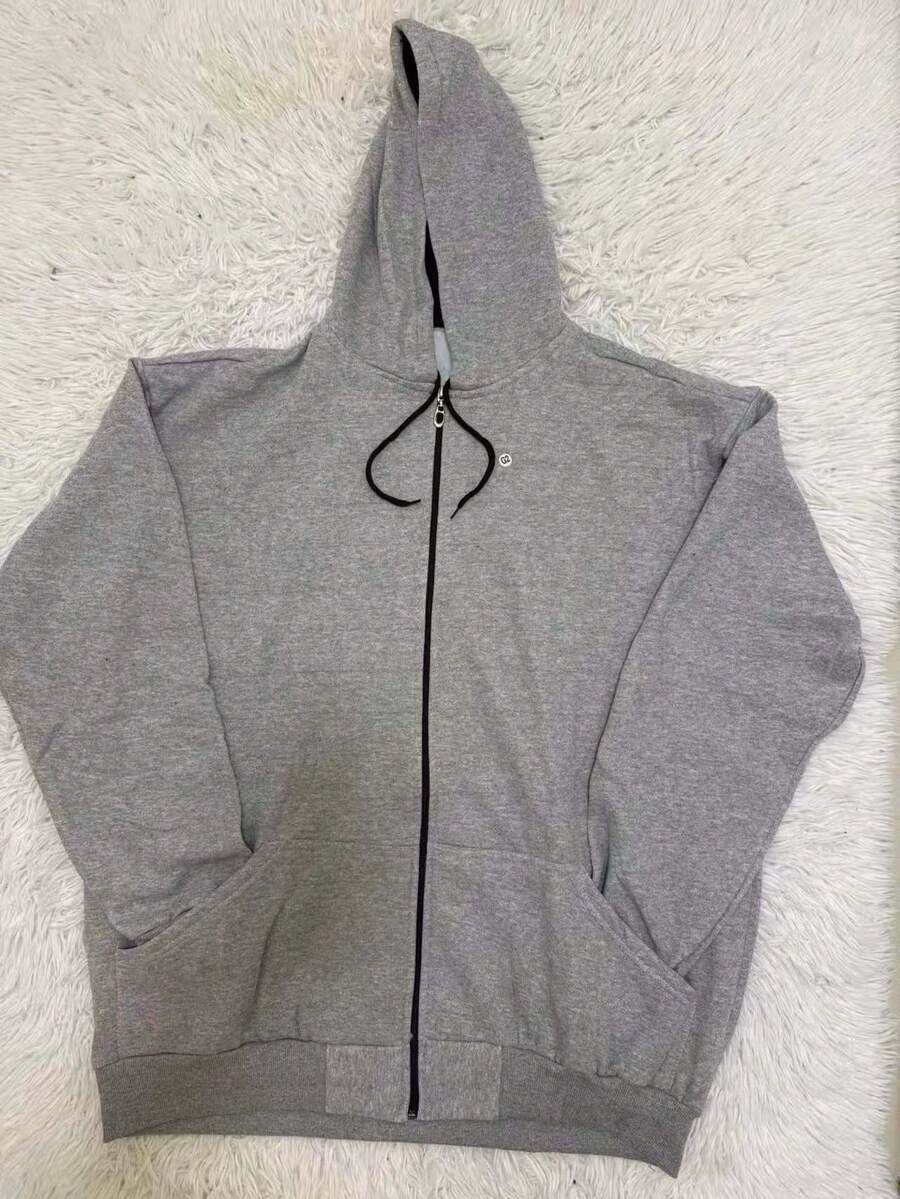 R&S Men's Plus Size Basic Plain Fleece Sweatshirt With Hood, Zipper, And Pocket - Light Gray - View 1
