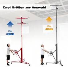 Plasterboard Lifter For Drywall Panels And Ceilings: Max. 68 Kg, Working Height 140-350 Cm, 60-Degree Tilt, Foldable With 3 Locking Wheels For Easy Transport - Red - View 3