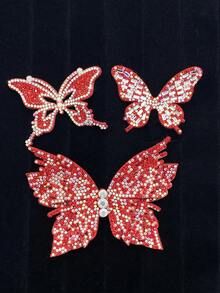 3pcs/Set Rhinestone & Crystal Butterfly Decor DIY Sewing Accessories For Clothing, Shoes, Bags, Hair Accessories - Pink Rhinestone Butterfly - View 7