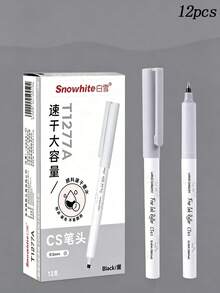 12支速干液体墨水圆珠笔，0.5毫米细笔尖，大容量黑色墨水，书写流畅不洇墨，中性笔型，学生和办公必备，适用于学生笔记本/计划本/办公用品 - 字母 - 查看 3