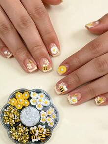 1 Kotak Dekorasi Seni Kuku Mini Lebah, Resin Kartun Bunga Daisy 3D Paduan Logam, Hiasan Lebah, Cocok untuk Seni Kuku Musim Semi/Panas, Bunga Matahari, Rhinestone, Dekorasi DIY untuk Wanita - MultiWarna - View 6