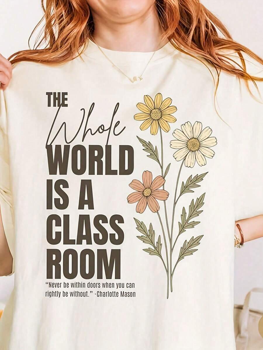 1 Personalized T-Shirt With Family Name For Homeschooling, Gift For Homeschooling Mom, Nature Lover And Outdoor Activities, Charlotte Man, 180g, 100% Cotton. - 白色 5 - 查看 1
