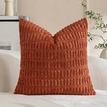 1 Peça Capa de Almofada Boêmia Laranja Coral com Listras Grossas (Enchimento de Almofada Não Incluído), Capa de Almofada Decorativa Quadrada de Veludo Cotelê Sólido Macio, Adequada para Feriados, Sofá, Quarto, Cama, Todas as Estações - Pêssego - Visão 9