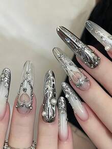 12 Rejillas Accesorios de Arte de Uñas Decoraciones Herramienta - Remaches Redondos Plateados Punk, Rebanadas Redondas Y2K, diamante de imitación - Plateado - Ver 7