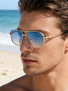 1 paire de lunettes de mode à monture pilote pour hommes, monture en métal pour les vacances & l'extérieur, mode rétro décontractée pour la plage - Multicolore - Voir 10