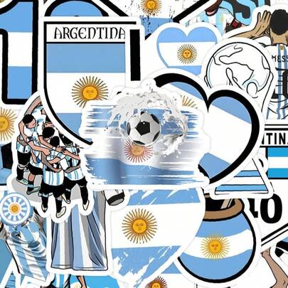 50 piezas Pegatinas del equipo de fútbol de Argentina, pegatinas deportivas de dibujos animados, pegatinas impermeables para botellas de agua, portátiles, teléfonos, equipaje, refrigeradores, contenedores de almacenamiento