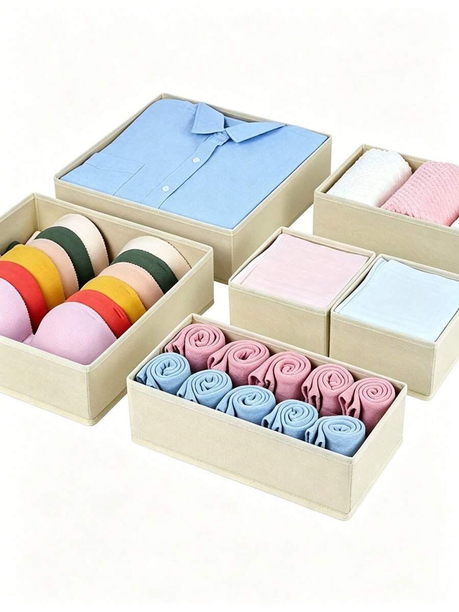 5pcs/1set Foldable Fabric Storage Boxes With Lids - Foldable Fabric Baskets, Suitable For Underwear, Bras, Socks, Lingerie - Space-Saving Vanity, Drawer, Closet Storage Boxes - Easy To Assemble, No Tools Required, Canvas Material - Multicolor - View 1