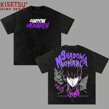 Sung Jin-Woo Shadow Monarch T-Shirt, Solo Leveling Anime T-Shirt, Oversized Graphic Tee For Men, Streetwear, Acid Wash Cotton T-Shirt, Cool Anime T-Shirts For Men, Gift For Men, Dark Fantasy Anime Merchandise - 白色 - 查看 1