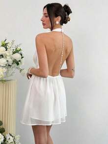 Elegant And Sexy Backless Mini Dress For Women, Stylish White Beach Resort Dress, Summer Beach Outfit - 櫻桃紅 - 查看 6