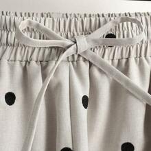 guang zhou mi qian shang mao Everyssa Pantalones cortos de verano de moda, elegantes y casuales con estampado de lunares franceses, con bolsillos, cintura elástica y lazo para mujeres - Café integral - Ver 7