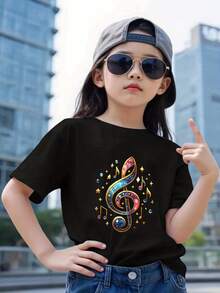 Latest Fashion, Vibrant Short Sleeve T-Shirt - 95%, Summer Sports Top With Round Neck, Fashion Print Elements, Casual Sporty Short Sleeves, Comfortable Loose Fit, Breathable And Soft, Suitable For Daily Leisure And Outdoor Activities - 黑色 - 查看 6
