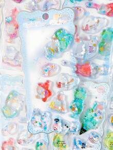3D卡通水晶貼紙 - 液體填充貼紙，可愛日記裝飾，幼兒園獎勵貼紙，DIY杯子貼紙 - 彩色 - 查看 3