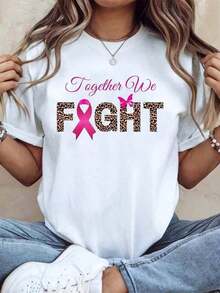 Fashion 1 Piece, Pink T-Shirt For October, Breast Cancer Awareness T-Shirt, Plus Size, Casual Cotton Crew Neck Short Sleeve T-Shirt, Perfect For Everyday Wear, 100% Soft Cotton. Women's Simple Solid Color T-Shirt, Loose And Slim Fit Casual Short Sleeve - 白色的 - 查看 11