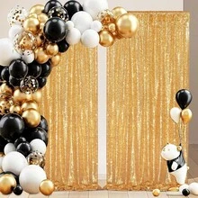 Shiny Sequin Party Backdrop Curtain, Birthday Party Decorations, Birthday Banner, Birthday Backdrop, Birthday Party Supplies, Reusable For Home Decor, Wedding, Baby Shower Decoration, Suitable For Gold & Black Stand: Everyday Use And Party Occasions, Timeless Sparkling Backdrop Cloth - Gold - View 7