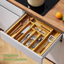 2026 Popular Spring Summer Extensible Drawer Storage Box With Adjustable Tray, Multi-Functional Organizer Cutlery, Knives & Utensils, Kitchen Drawer Organizer Also Suitable Bedroom & Living Room Storage - 1 - Xem 3