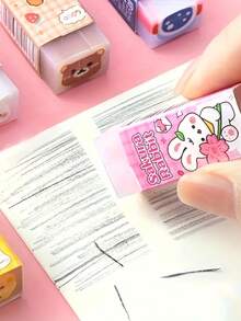 6pcs Random Pattern Cute Cartoon Sandwich Erasers, High-Quality Student Prize Pencil Erasers, Cleanable & Low-Residue Office Supplies - Multicolor - View 4