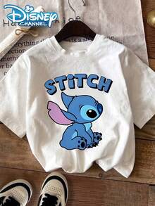 Disney "Lilo & Stitch" Printed Women's T-Shirt, Casual Round Neck Short Sleeve Shirt, Suitable For Casual Wear - trắng - Xem 6