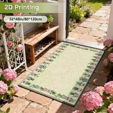 Cashmere-Like Light Green Background With Floral Border Pattern Printed Outdoor Rugs, Exquisite Carpet, Soft & Stylish, Versatile Decorative Style. Suitable For Various Settings Such As Home Decor, Room Deocr, Motorhomes, Terraces, Porchways, Balconies, Backyards, And Picnics. Easy To Clean And Machine Washable. Available In Multiple Sizes. - A - View 9