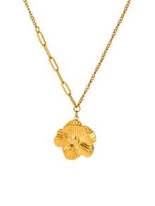 1 pièce Collier pendentif fleur mode pour femmes, collier fleur géométrique en acier inoxydable plaqué or, bijou pour fête et mariage - Multicolore - Voir 7