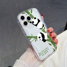1 chiếc ốp lưng điện thoại thời trang bằng chất liệu TPU, họa tiết gấu trúc và tre, trong suốt, màu kem, chống rơi toàn thân, tương thích với iPhone, Honor, v.v. - Trong sáng - Xem 4