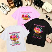 Choose One Of The Three Sets Women's T-Shirt Sagittarius Queen Zodiac Astrology 100% Cotton Oversized Soft Breathable Casual Crewneck Short Sleeve Top Retro Streetwear Summer Vibes - 粉色 - 查看 6