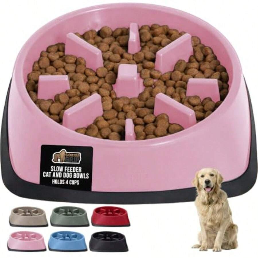 ® Patented Slow Feeder Dog Bowls, 4 Cup Interactive Puzzle Toy For Dogs And Cats Food Training Enrichment, Keeps Pets Busy And Prevents Puppy Overeating, Large Breeds, Pink - 4 杯 - 查看 1