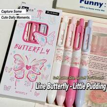 Butterfly Pattern Mini Pudding Retractable Gel Pen, 0.5mm Black Ink Smooth Writing Pen With Soft Grip, Cute Butterfly Floral Stationery For School Supplies, Study Notes, Journaling, Planner, Office Writing - A - View 13