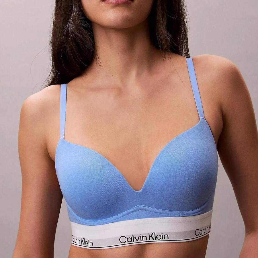 Calvin Klein Icon Cotton Modal Plunge Bra QF8502 Underwear Women Bras + Bralettes Underwear Sleepwear - Blue Descent - 查看 1